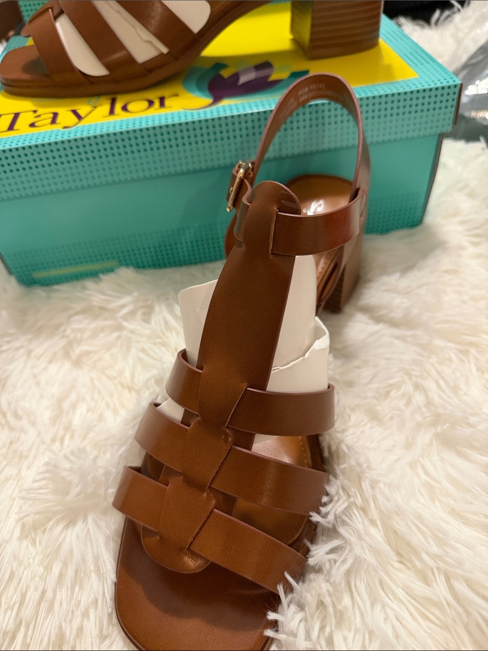 Taylor Brown Strappy Block Heel Sandals